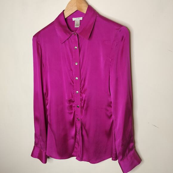 Cache Silk Blouse Button Up Stretch Ruched Long Sleeve - Picture 3 of 8